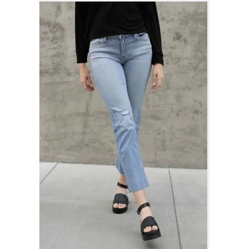 Hudson‎ Nico Cigarette Mid Rise Jeans in Outshine Raw Hem Size 27